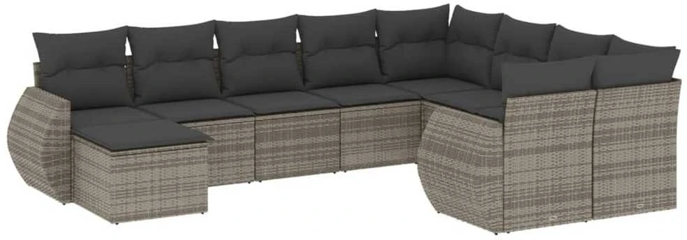 Sofa Sodo komplektas su pagalvėlėmis, 10 dalių, pilkas, poliratanas