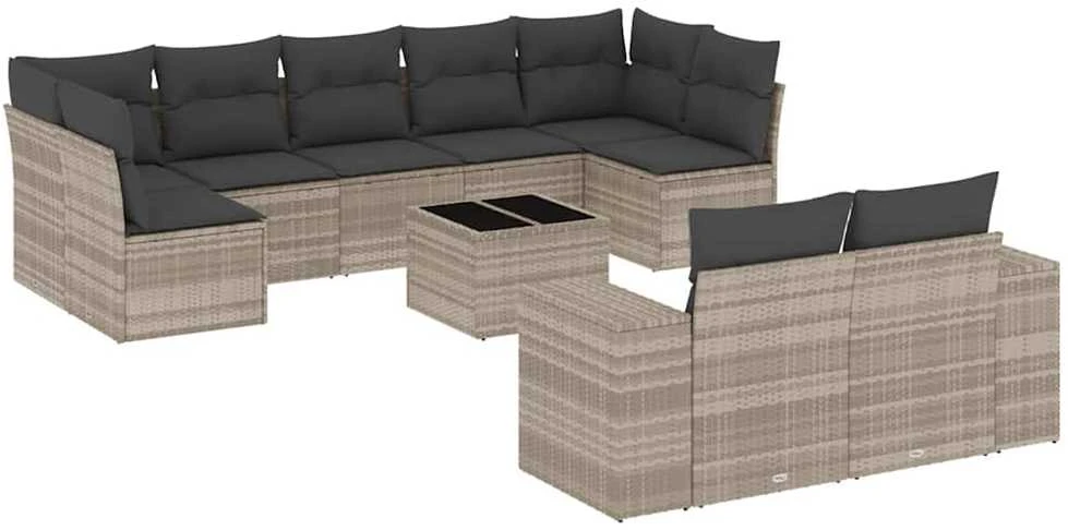 Sofa Sodo komplektas su pagalvėlėmis, 10 dalių, pilkas, poliratanas