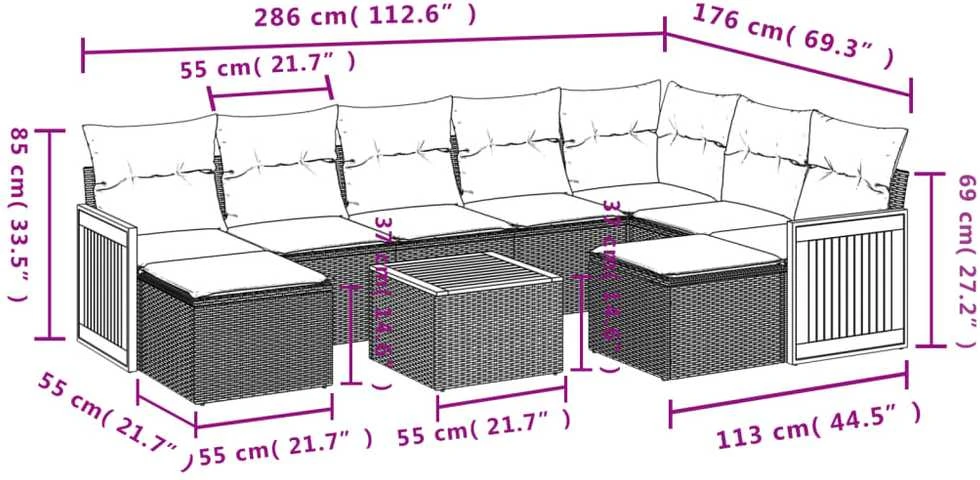 Lauko baldų komplektas Sodo komplektas su pagalvėlėmis, 10 dalių, juodas, poliratanas
