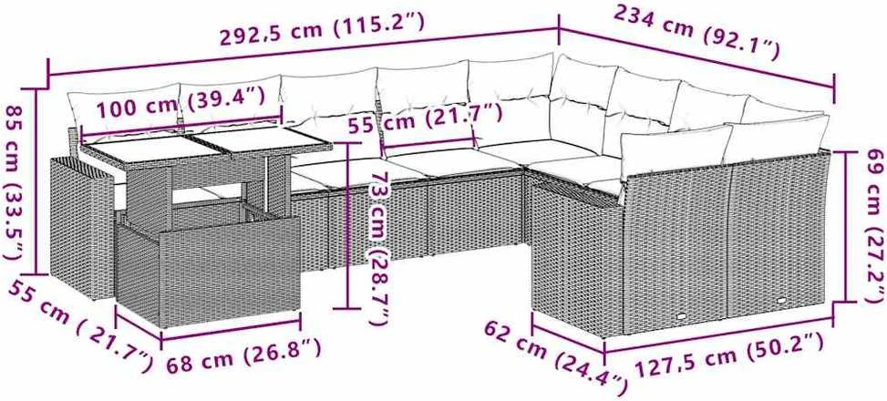 Lauko baldų komplektas Sodo komplektas su pagalvėlėmis, 10 dalių, juodas, poliratanas
