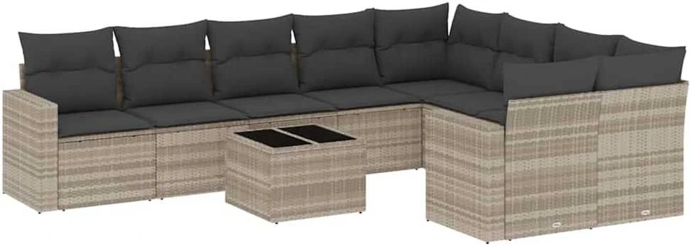 Sofa Sodo komplektas su pagalvėlėmis, 10 dalių, pilkas, poliratanas