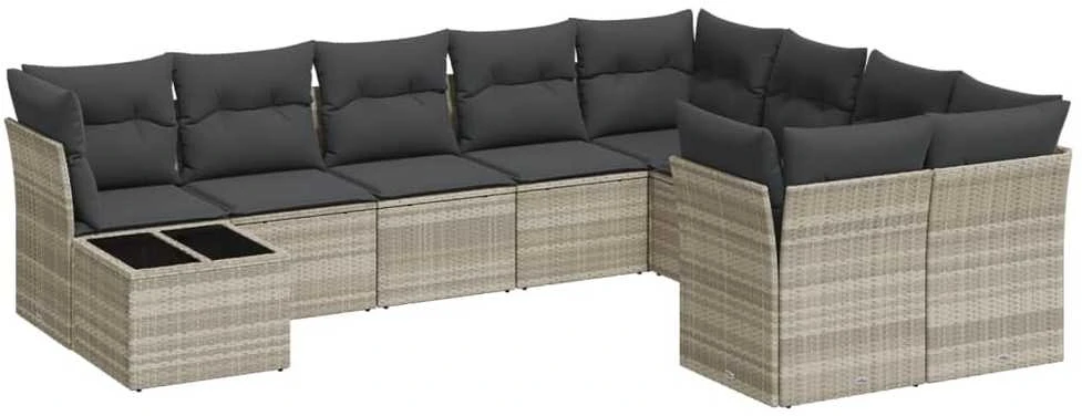 Sofa Sodo komplektas su pagalvėlėmis, 10 dalių, pilkas, poliratanas