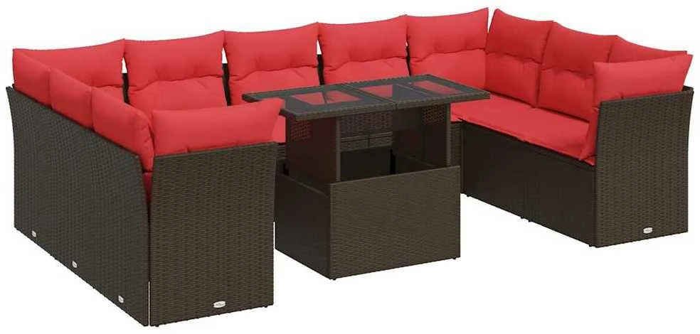 Sofa Sodo komplektas su pagalvėlėmis, 10 dalių, poliratanas/akacija