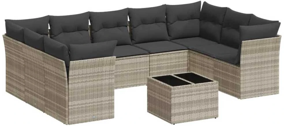 Sofa Sodo komplektas su pagalvėlėmis, 10 dalių, pilkas, poliratanas