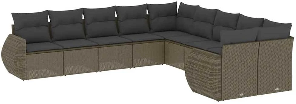 Sofa Sodo komplektas su pagalvėlėmis, 10 dalių, pilkas, poliratanas