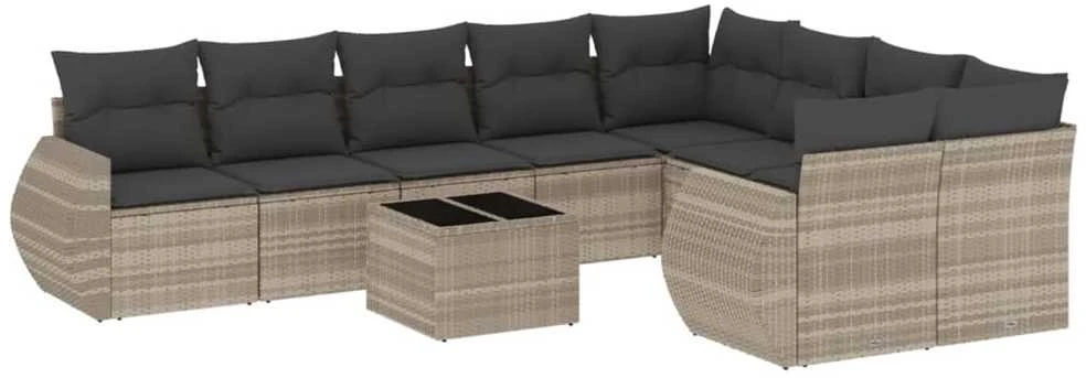 Sofa Sodo komplektas su pagalvėlėmis, 10 dalių, pilkas, poliratanas