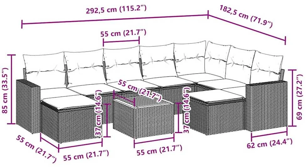 Lauko baldų komplektas Sodo komplektas su pagalvėlėmis, 10 dalių, juodas, poliratanas