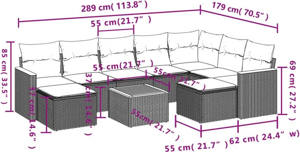 Lauko baldų komplektas Sodo komplektas su pagalvėlėmis, 10 dalių, juodas, poliratanas