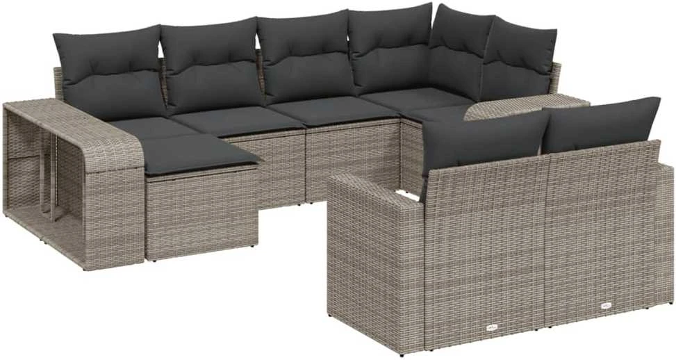 Sofa Sodo komplektas su pagalvėlėmis, 10 dalių, pilkas, poliratanas
