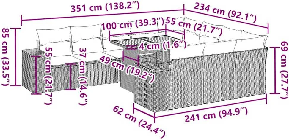 Sofa Sodo komplektas su pagalvėlėmis, 10 dalių, poliratanas/akacija