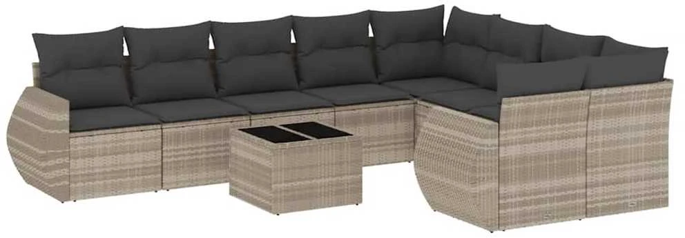 Sofa Sodo komplektas su pagalvėlėmis, 10 dalių, pilkas, poliratanas