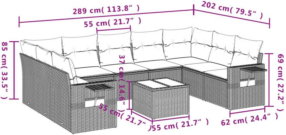 Sofa Sodo komplektas su pagalvėlėmis, 10 dalių, pilkas, poliratanas