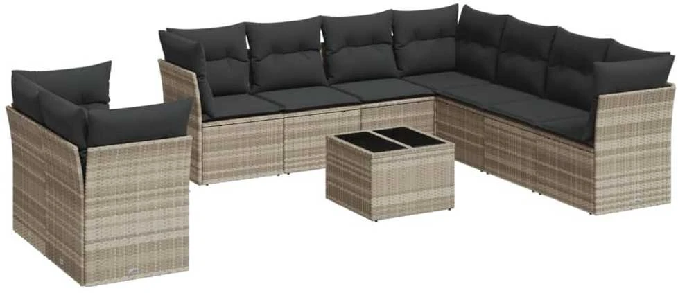 Sofa Sodo komplektas su pagalvėlėmis, 10 dalių, pilkas, poliratanas