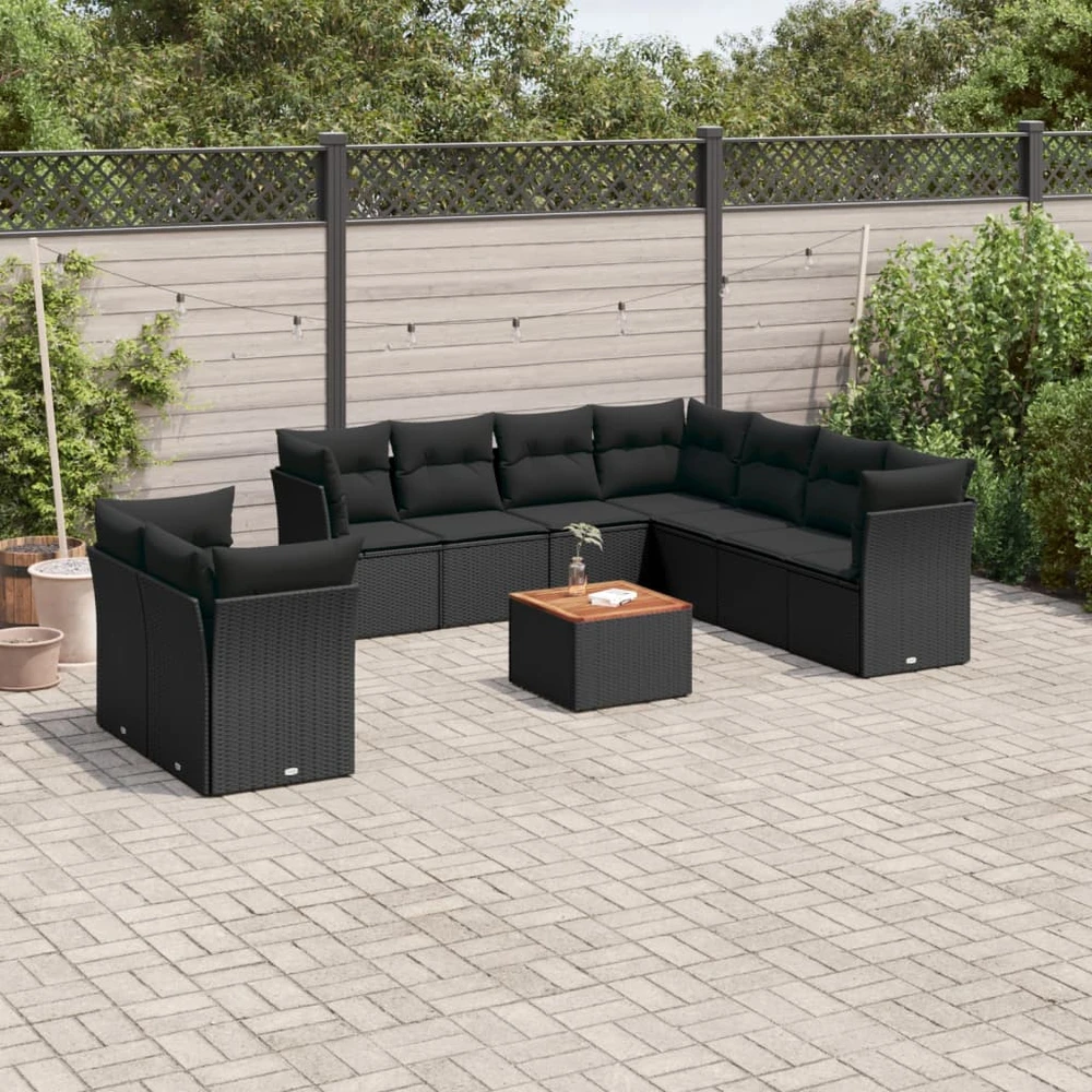 Sodo komplektas su pagalvėlėmis, 11 dalių, juodas, poliratanas