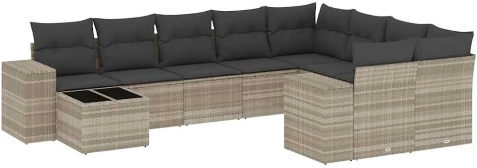 Sofa Sodo komplektas su pagalvėlėmis, 10 dalių, pilkas, poliratanas