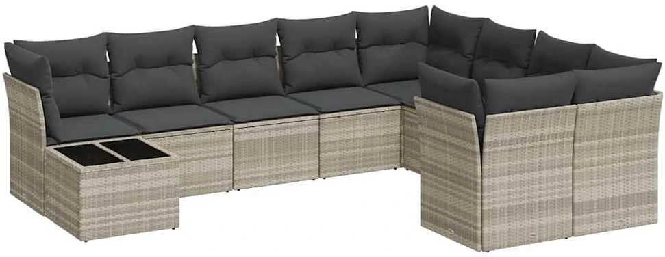 Sofa Sodo komplektas su pagalvėlėmis, 10 dalių, pilkas, poliratanas