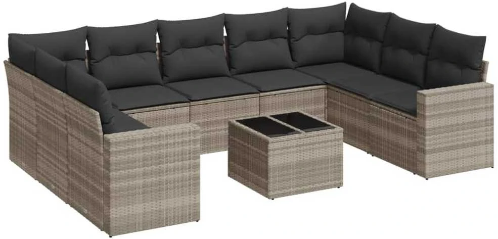 Sofa Sodo komplektas su pagalvėlėmis, 10 dalių, pilkas, poliratanas