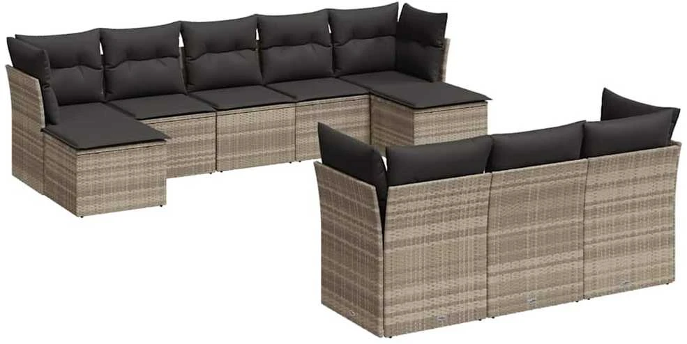 Sofa Sodo komplektas su pagalvėlėmis, 10 dalių, pilkas, poliratanas