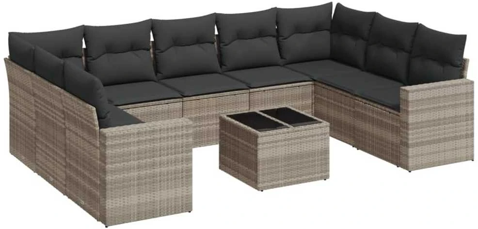 Sofa Sodo komplektas su pagalvėlėmis, 10 dalių, pilkas, poliratanas