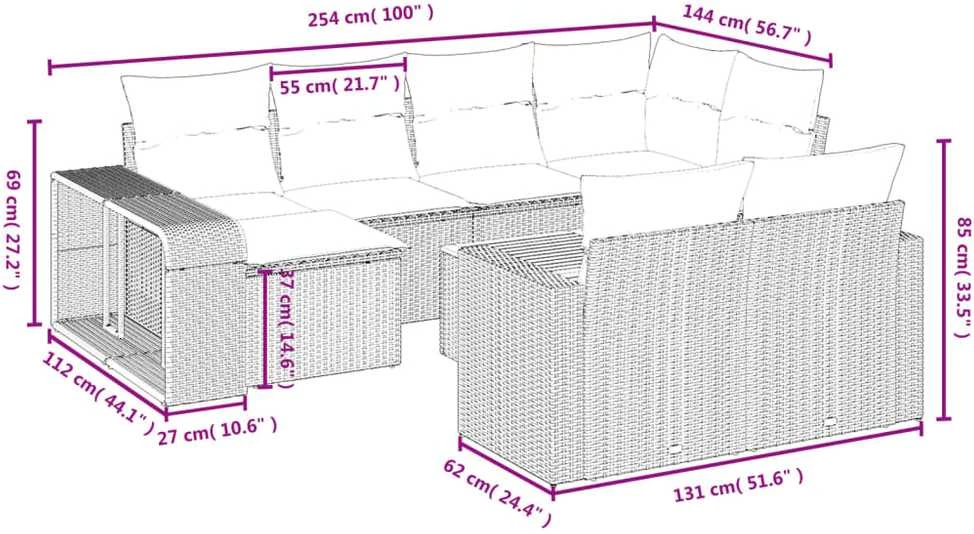 Sofa Sodo komplektas su pagalvėlėmis, 11 dalių, smėlio, poliratanas