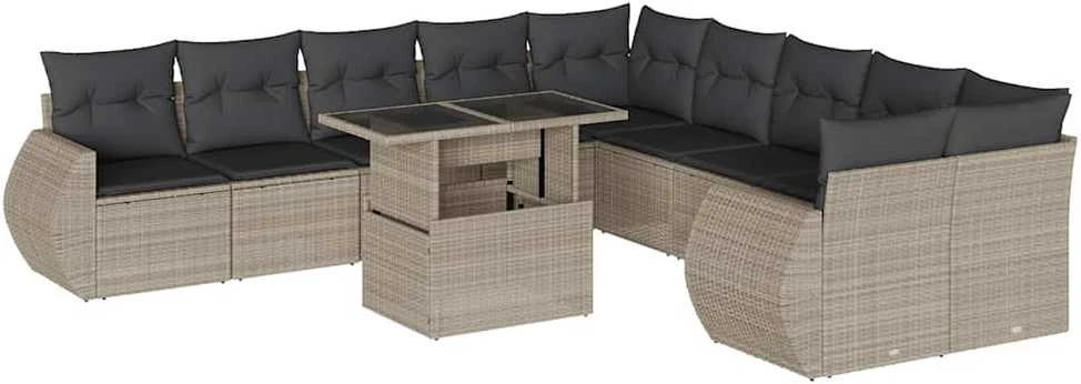 Sofa Sodo komplektas su pagalvėlėmis, 11 dalių, pilkas, poliratanas