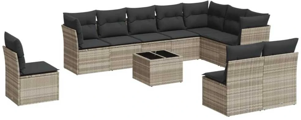 Sofa Sodo komplektas su pagalvėlėmis, 11 dalių, pilkas, poliratanas
