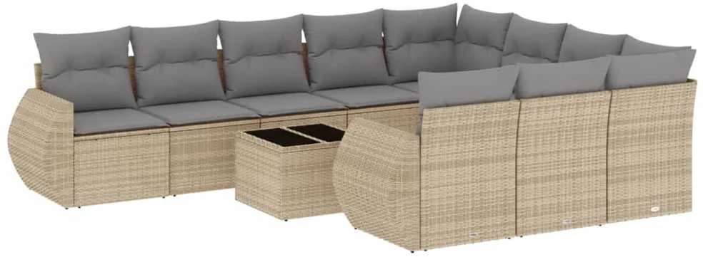 Sofa Sodo komplektas su pagalvėlėmis, 11 dalių, smėlio, poliratanas