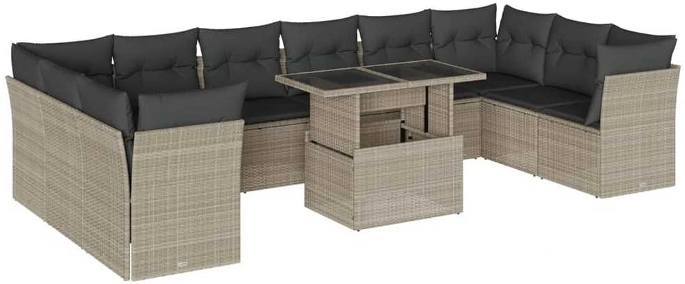 Sofa Sodo komplektas su pagalvėlėmis, 11 dalių, pilkas, poliratanas