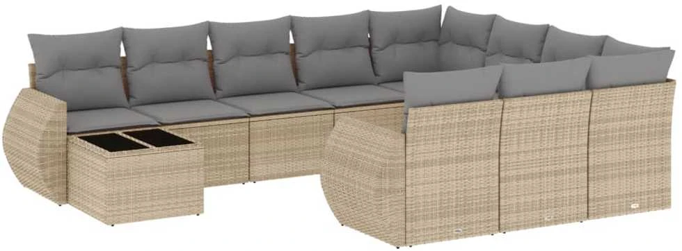 Sofa Sodo komplektas su pagalvėlėmis, 11 dalių, smėlio, poliratanas