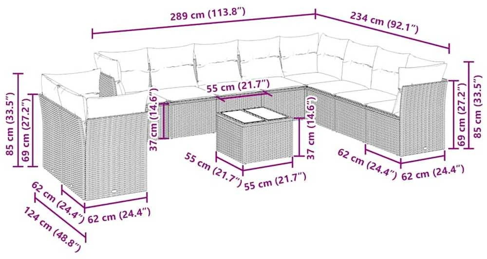 Sofa Sodo komplektas su pagalvėlėmis, 11 dalių, pilkas, poliratanas
