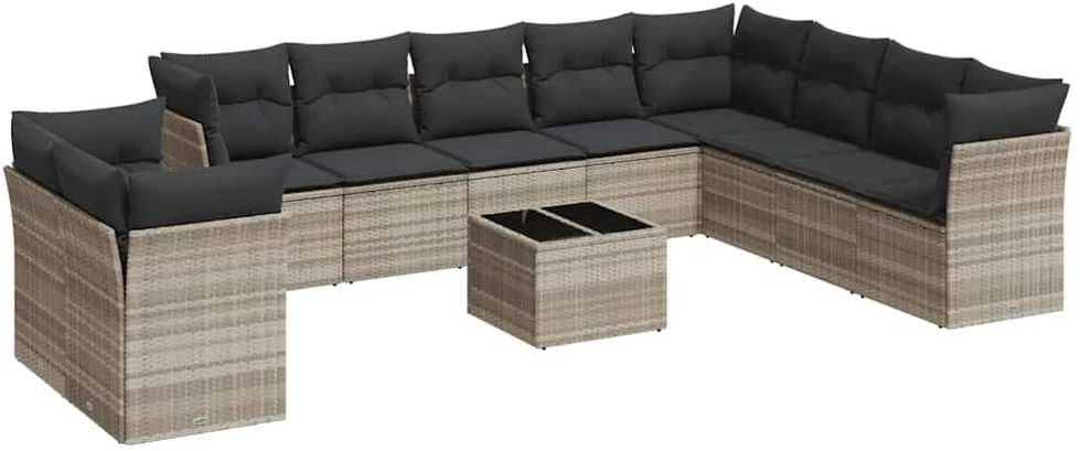 Sofa Sodo komplektas su pagalvėlėmis, 11 dalių, pilkas, poliratanas