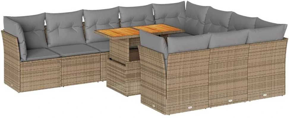Sofa Sodo komplektas su pagalvėlėmis, 11 dalių, smėlio, poliratanas