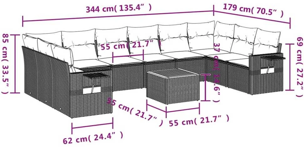Sodo komplektas su pagalvėlėmis, 11 dalių, smėlio, poliratanas