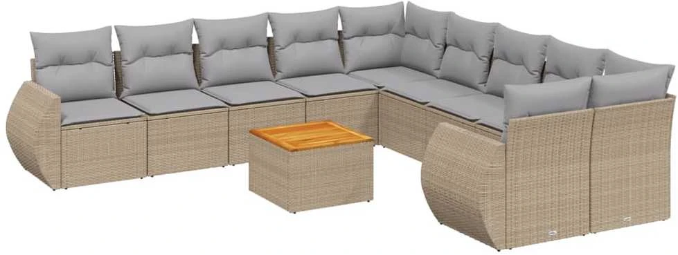 Sofa Sodo komplektas su pagalvėlėmis, 11 dalių, smėlio, poliratanas