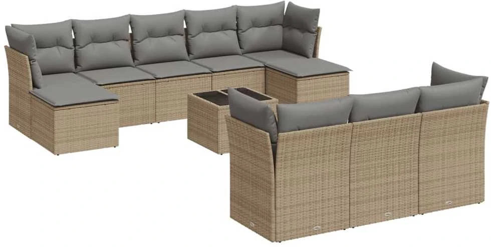 Sofa Sodo komplektas su pagalvėlėmis, 11 dalių, smėlio, poliratanas