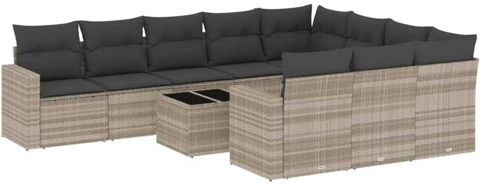 Sofa Sodo komplektas su pagalvėlėmis, 11 dalių, pilkas, poliratanas
