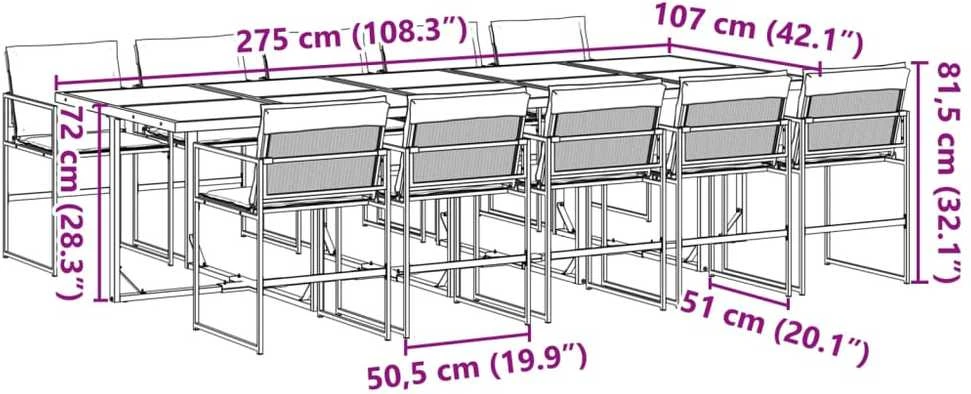 Lauko baldų komplektas Sodo komplektas su pagalvėlėmis, 11 dalių, juodas, tekstilenas