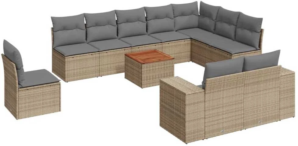 Sofa Sodo komplektas su pagalvėlėmis, 11 dalių, smėlio, poliratanas
