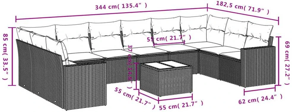 Sofa Sodo komplektas su pagalvėlėmis, 11 dalių, smėlio, poliratanas