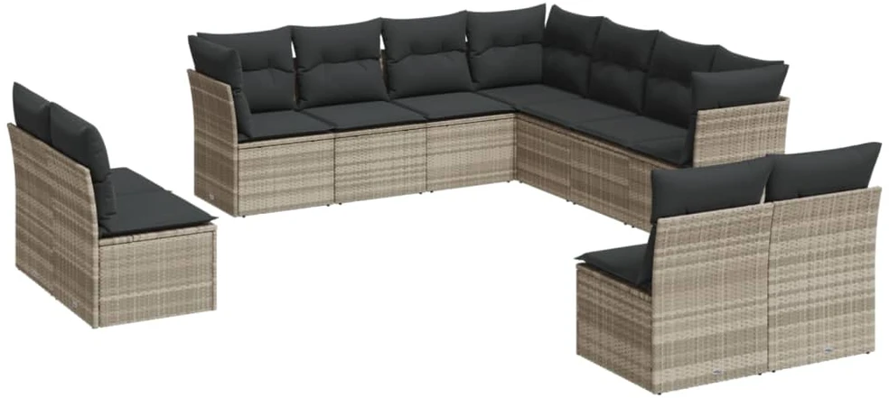 Sofa Sodo komplektas su pagalvėlėmis, 11 dalių, pilkas, poliratanas