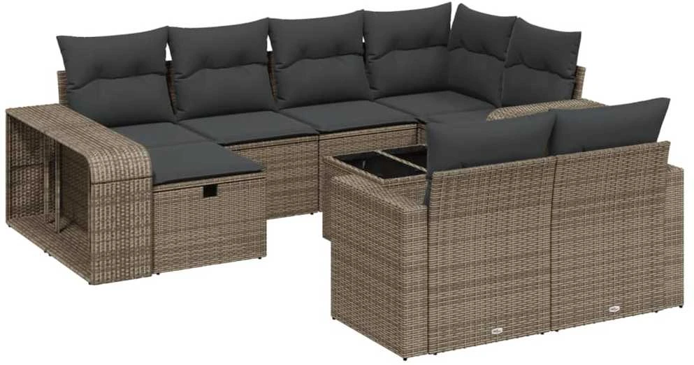 Sofa Sodo komplektas su pagalvėlėmis, 11 dalių, pilkas, poliratanas