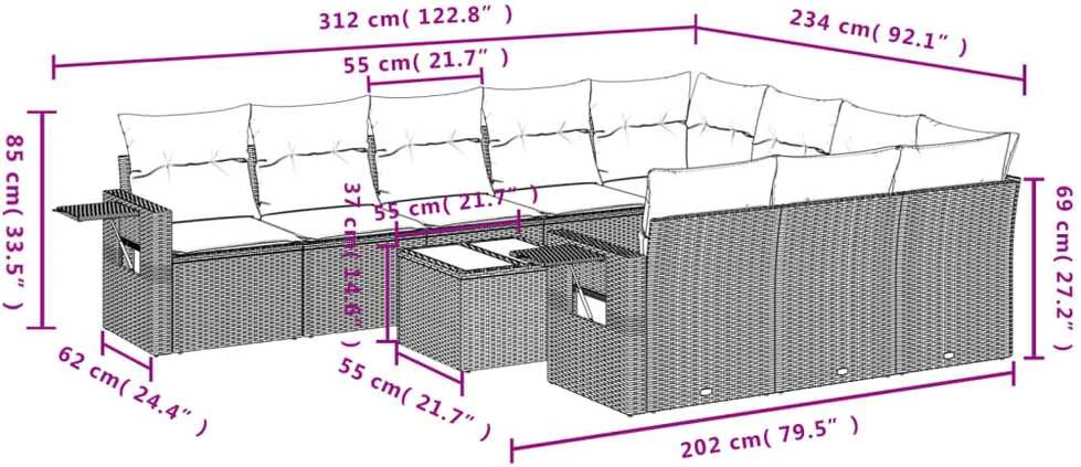Sofa Sodo komplektas su pagalvėlėmis, 11 dalių, smėlio, poliratanas