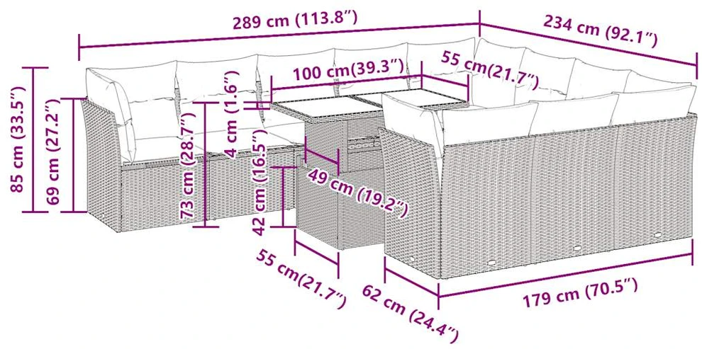 Sodo komplektas su pagalvėlėmis, 11 dalių, juodas, poliratanas
