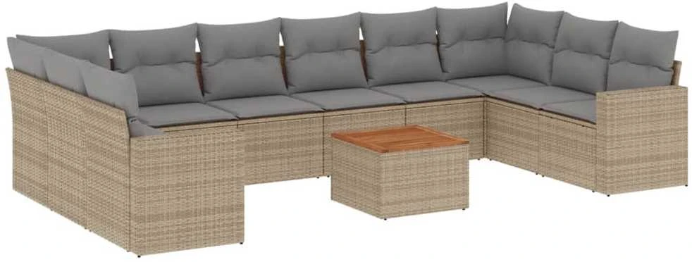 Sofa Sodo komplektas su pagalvėlėmis, 11 dalių, smėlio, poliratanas