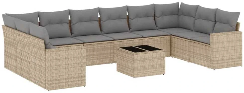 Sofa Sodo komplektas su pagalvėlėmis, 11 dalių, smėlio, poliratanas