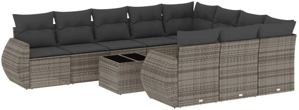 Sofa Sodo komplektas su pagalvėlėmis, 11 dalių, pilkas, poliratanas