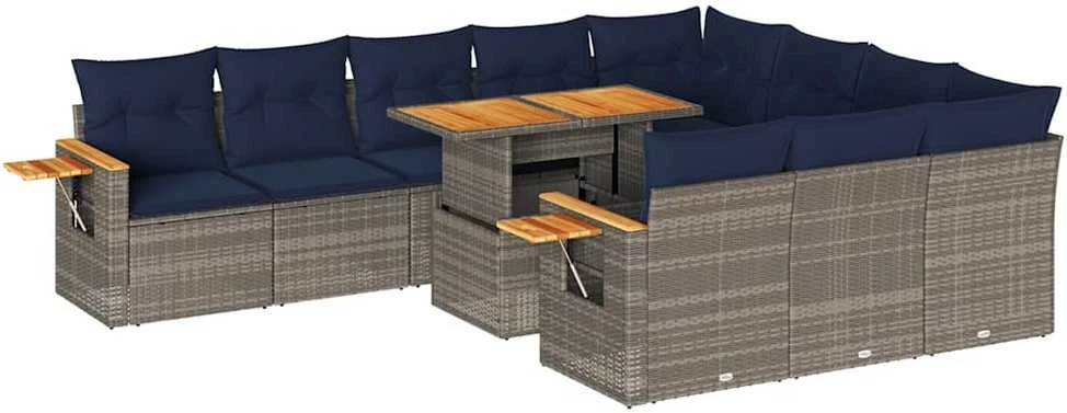 Lauko baldų komplektas Sodo komplektas su pagalvėlėmis, 11 dalių, poliratanas/akacija