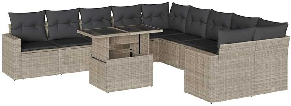 Sofa Sodo komplektas su pagalvėlėmis, 11 dalių, pilkas, poliratanas
