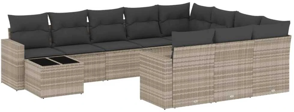 Sofa Sodo komplektas su pagalvėlėmis, 11 dalių, pilkas, poliratanas