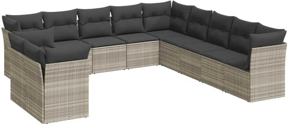 Sofa Sodo komplektas su pagalvėlėmis, 11 dalių, pilkas, poliratanas